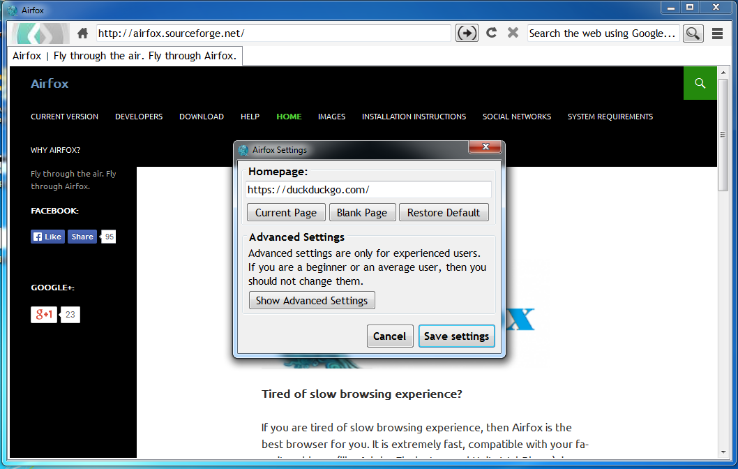 Sourceforge download. Airfox. GECKOFX.